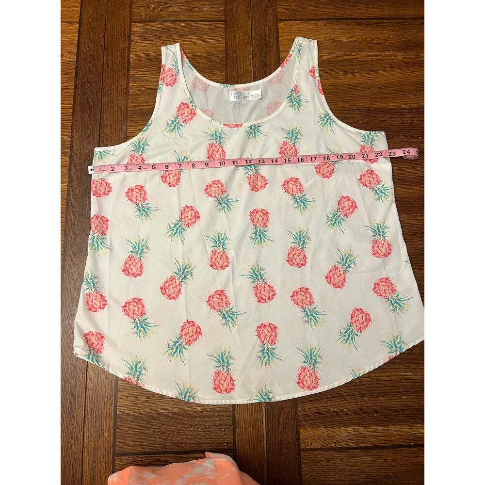 Time and Tru Pineapple Tank Top XL White Pink Summer Sleeveless Blouse - Picture 7 of 10